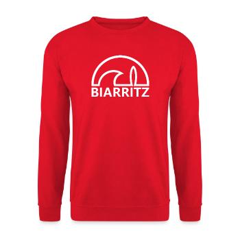 Biarritz sun minimalistisches Surfbrett weiß - Unisex Pullover - Rot - Vorne - Alina (178cm) & Michal (187cm)