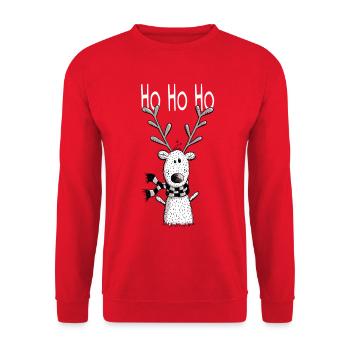 Ho Rentier Ho - Geschenk - Weihnachten - Rentiere - Unisex Pullover - Rot - Vorne - Alina (178cm) & Michal (187cm)