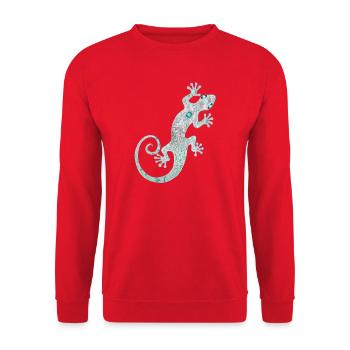 Artful Ethno Gecko made of silver & turquoise colors - Unisex Sweatshirt - red - Front - Alina (178cm) & Michal (187cm)