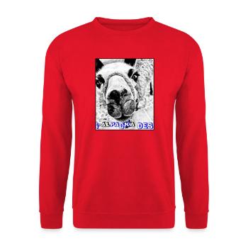 ALPAKA-i pack des-ich packe das, Wortwitz, Dialekt - Unisex Pullover - Rot - Vorne - Alina (178cm) & Michal (187cm)