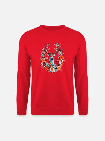 Hirsch mit Blumen - Unisex Pullover - Rot