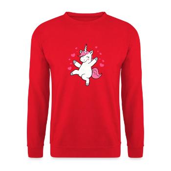 tanzendes happy einhorn fee unicorn fantasy - Unisex Pullover - Rot - Vorne - Alina (178cm) & Michal (187cm)