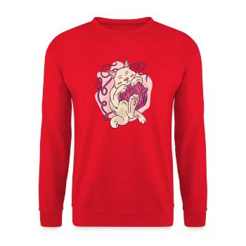 Cute Cozy Cat Hugging Yarn Ball Cartoon - Unisex Sweatshirt - red - Front - Alina (178cm) & Michal (187cm)
