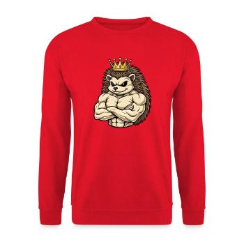 Starker Igel König Cartoon Fitness Portrait - Unisex Pullover - Rot - Vorne - Alina (178cm) & Michal (187cm)