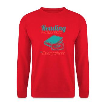Das günstigste Ticket überall zu lesen - Unisex Pullover - Rot - Vorne - Alina (178cm) & Michal (187cm)