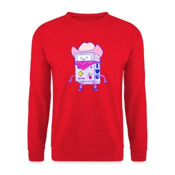Cowboy Game Console Neon Pink Vaporwave Robot - Unisex Sweatshirt - red - Front - Alina (178cm) & Michal (187cm)
