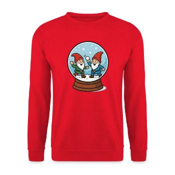 Zwerge in einer Schneekugel - Unisex Pullover - Rot - Vorne - Alina (178cm) & Michal (187cm)