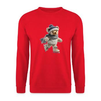 Schlittschuhteddy auf Eis mit Schal und Mütze - Unisex Sweatshirt - red - Front - Alina (178cm) & Michal (187cm)