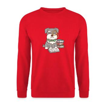Cute Schnauzer Dog With Monocle Enjoys Reading Boo - Unisex Sweatshirt - red - Front - Alina (178cm) & Michal (187cm)