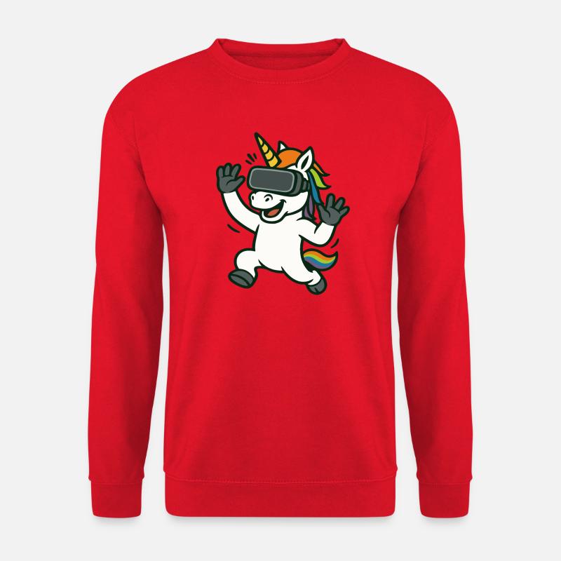 VR-Einhorn-Maskottchen mit Regenbogendetails - Unisex Pullover - Rot