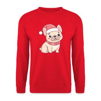 Französischer Weihnachtsbulldogge - Unisex Pullover - Rot - Vorne - Alina (178cm) & Michal (187cm)