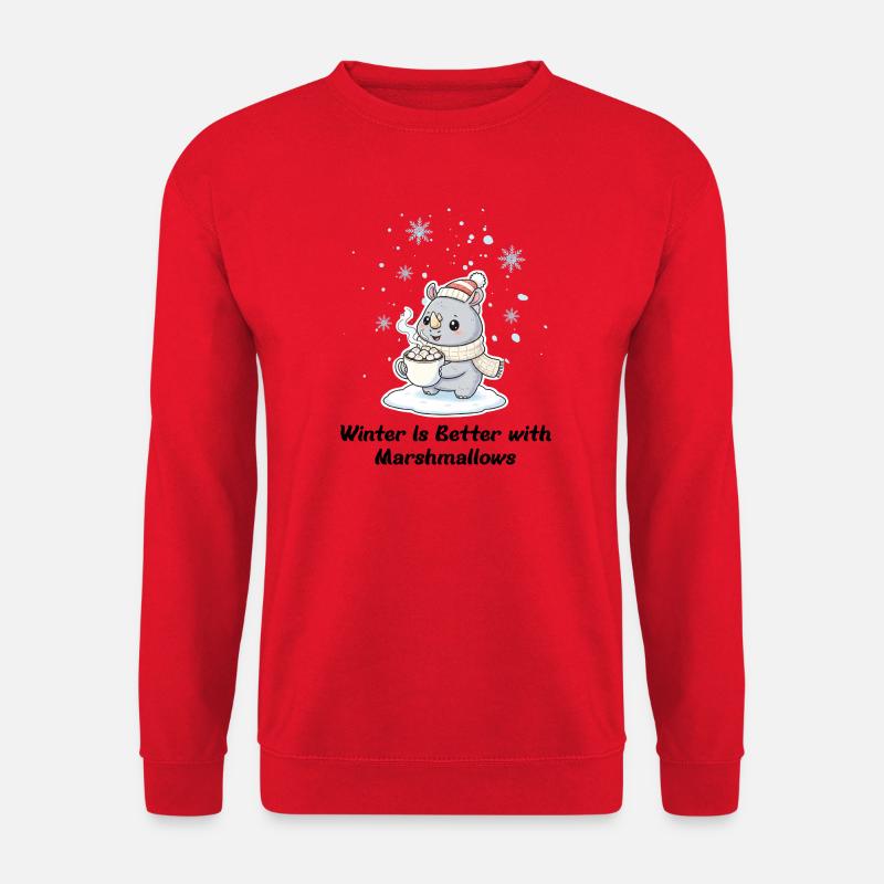 Winter Nashorn - Marshmallows & Kakao Geschenk - Unisex Pullover - Rot