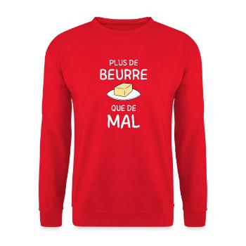 Plus de Beurre que de Mal - Sweat-shirt Unisexe - rouge - Devant - Alina (178cm) & Michal (187cm)