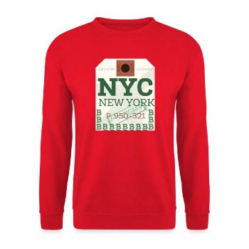 NYC Bold Passport Stamp - Unisex Sweatshirt - red - Front - Alina (178cm) & Michal (187cm)