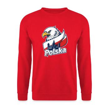 Polska-Adler und Schloss auf Flagge - Unisex Pullover - Rot - Vorne - Alina (178cm) & Michal (187cm)