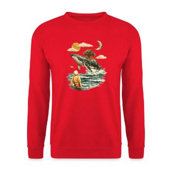 Surreal Whale Scene – Vintage Dreamscape - Unisex Sweatshirt - red - Front - Alina (178cm) & Michal (187cm)