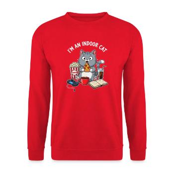 Indoor Cat - Lustige Katze Gamer & Pizza Design - Unisex Pullover - Rot - Vorne - Alina (178cm) & Michal (187cm)