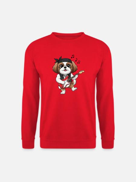 Pfotenrocker: Hund mit E-Gitarre - Unisex Pullover - Rot