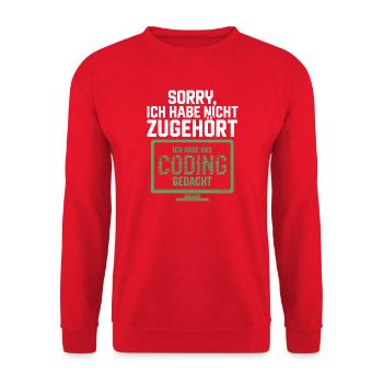 Sorry, ich habe Coding gedacht - Unisex Pullover - Rot - Vorne - Alina (178cm) & Michal (187cm)