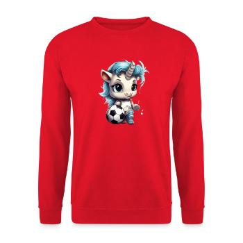 Unicorn with Ball - Foosball - Soccer - Unisex Sweatshirt - red - Front - Alina (178cm) & Michal (187cm)