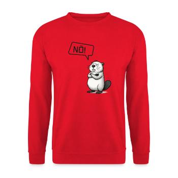 NÖ! Biber Motiv - Nein Sager Geschenkidee - Unisex Pullover - Rot - Vorne - Alina (178cm) & Michal (187cm)