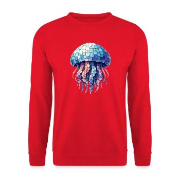 Quallen Mosaik - Bunte Kunst für Ozean-Fans - Unisex Pullover - Rot - Vorne - Alina (178cm) & Michal (187cm)