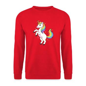 Regenbogen-Einhorn-Funkeln - Unisex Pullover - Rot - Vorne - Alina (178cm) & Michal (187cm)
