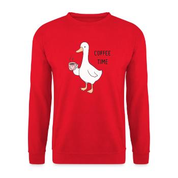 Ducky Coffee Time Zeichentrickfilm - Unisex Pullover - Rot - Vorne - Alina (178cm) & Michal (187cm)