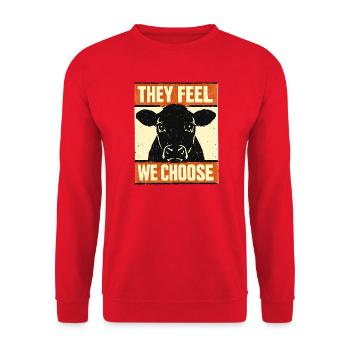 We Choose, They Feel – Cow Poster - Unisex Sweatshirt - red - Front - Alina (178cm) & Michal (187cm)