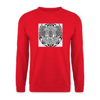 Vida Loca Mandala mit Flügeln - Unisex Pullover - Rot - Vorne - Alina (178cm) & Michal (187cm)