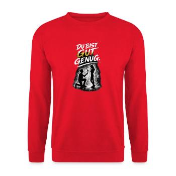 Du Bist Gut Genug Verlobung - Unisex Pullover - Rot - Vorne - Alina (178cm) & Michal (187cm)