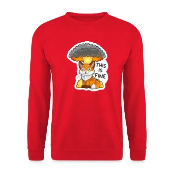 Fox, This is fine, Meme, Explosion - Unisex Sweatshirt - red - Front - Alina (178cm) & Michal (187cm)