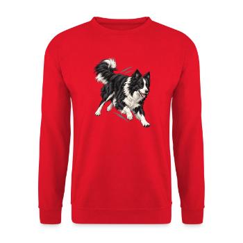 Border Collie Hund Action Shirt - Unisex Pullover - Rot - Vorne - Alina (178cm) & Michal (187cm)