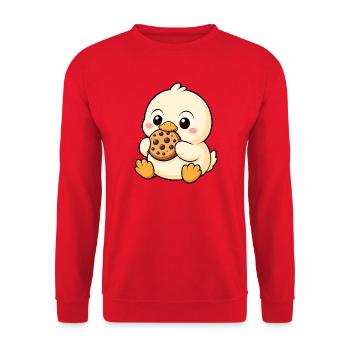 Süße Ente mit Keks Kawaii Cartoon - Unisex Pullover - Rot - Vorne - Alina (178cm) & Michal (187cm)