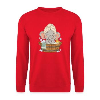 Süßer Elefant beim Baden – Stickstil Illustration - Unisex Pullover - Rot - Vorne - Alina (178cm) & Michal (187cm)