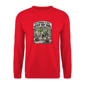 Dinosaurier vs Langhantel - Unisex Pullover - Rot - Vorne - Alina (178cm) & Michal (187cm)