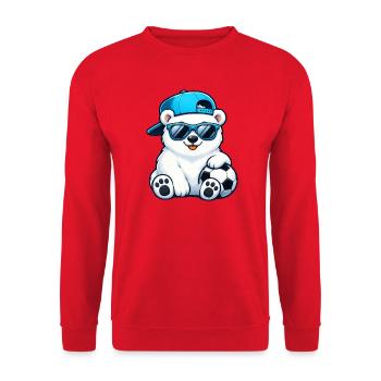 Eisbär Fußball Cool Sommer Cartoon - Unisex Pullover - Rot - Vorne - Alina (178cm) & Michal (187cm)