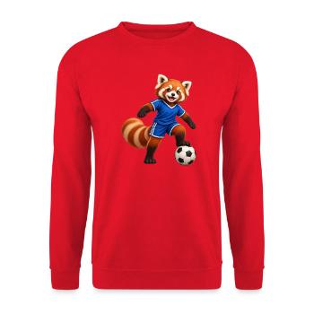 Fußballspielender Red Panda - Unisex Pullover - Rot - Vorne - Alina (178cm) & Michal (187cm)