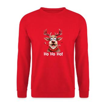 Rentier Ho Ho Ho Weihnachten Lustiges Motiv - Unisex Pullover - Rot - Vorne - Alina (178cm) & Michal (187cm)