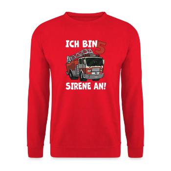 5 Geburtstag Feuerwehr Sirene Feuerwehrauto Motiv - Unisex Pullover - Rot - Vorne - Alina (178cm) & Michal (187cm)