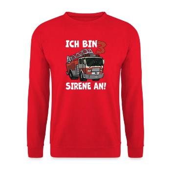 3 Geburtstag Feuerwehr Sirene Feuerwehrauto Motiv - Unisex Pullover - Rot - Vorne - Alina (178cm) & Michal (187cm)