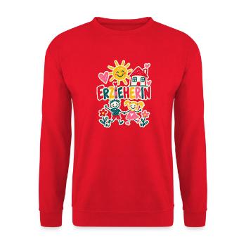 Erzieherin Kinderzeichnung - Unisex Pullover - Rot - Vorne - Alina (178cm) & Michal (187cm)
