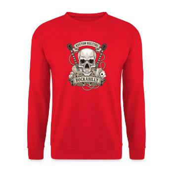 Rockabilly Schädel mit Gitarren - Unisex Pullover - Rot - Vorne - Alina (178cm) & Michal (187cm)