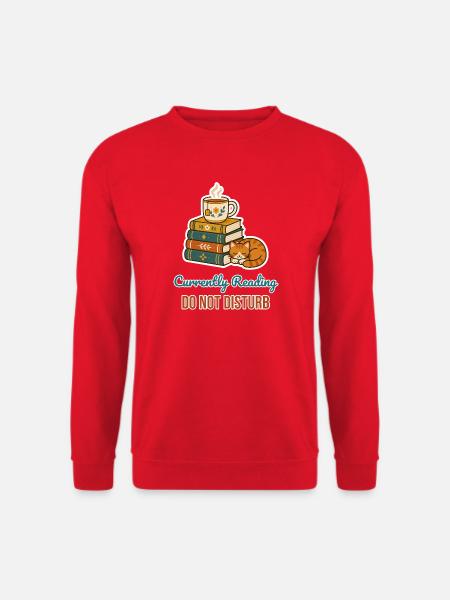 Currently Reading – Bücherwurm mit Katze - Unisex Pullover - Rot