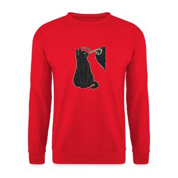 Boop – Schwarze Katze und Knochenhand - Unisex Pullover - Rot - Vorne - Alina (178cm) & Michal (187cm)