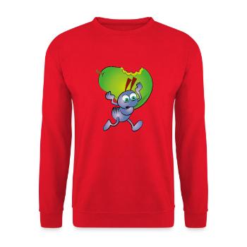 Lila Ameise mit einer Birnenfrucht - Unisex Pullover - Rot - Vorne - Alina (178cm) & Michal (187cm)
