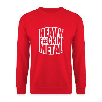 Heavy F#ckin' Metal Hard Rock Musik Text Spruch - Unisex Sweatshirt - red - Front - Alina (178cm) & Michal (187cm)