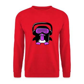 Party DJ Pinguin Kopfhörer Sonnenbrille Frech Cool - Unisex Pullover - Rot - Vorne - Alina (178cm) & Michal (187cm)