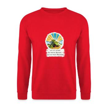 Es werde Häcksel – für alle Landwirte und Ernter! - Unisex Pullover - Rot - Vorne - Alina (178cm) & Michal (187cm)