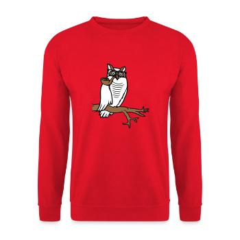 Owl Pipe Smoking Old Grandpa Eagle Owl Branch Tree Forest - Unisex Sweatshirt - red - Front - Alina (178cm) & Michal (187cm)